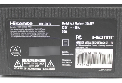 Pantalla Hisense Smart Tv Led Mod.32a4kv 32 Pulgadas (g) (Usado)