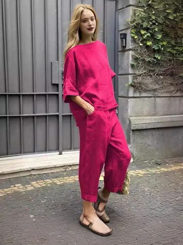 Conjunto De Lino Y Algodón Para Mujer, Estilo Casual Y Urban