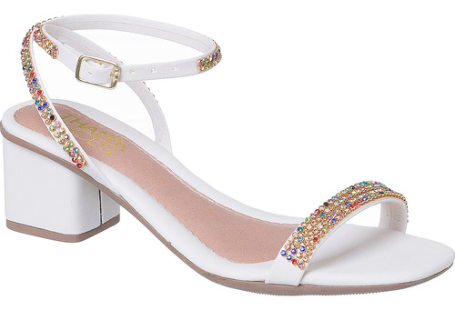 Sandalia Feminina Salto Baixo Confortável Strass Ref 61006