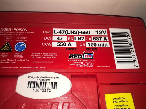 Batería Lth Gol 2016 Envío Gratis Cdmx Edomex 47/550 Lth