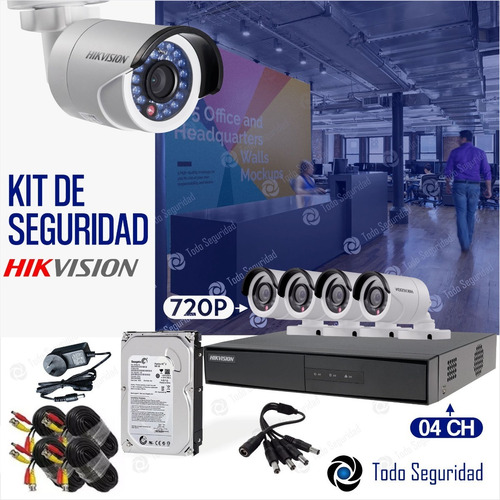 Imagen 6 de 10 de Kit Seguridad Dvr 4ch Hikvision + 4 Camaras 720p 1mp Cctv + Disco + Cables + Fuente