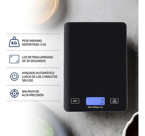 Imagen 2 de 8 de Balanza Digital Cocina Alimentos 5kg Alta Precision Femmto