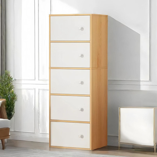 Guardarropa Minimalista De Madera Con 5 Niveles Y Puertas Roble Blanco Cepillado Blanco