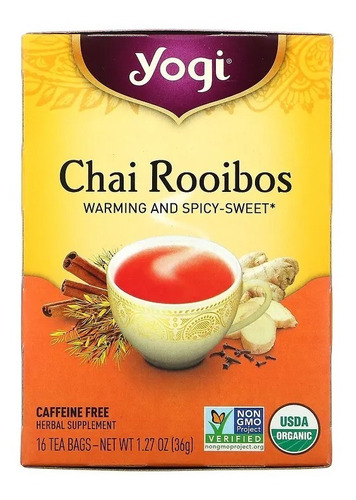 Yogi Té Chai Rooibos, Sin Cafeína 16 Bolsitas 36 G Sfn