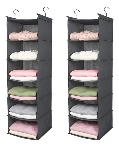 Organizador Colgante Para Ropa 6 Secciones Gris Oscuro 2 Pz