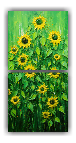 160x80cm Cuadro Abstracto Girasoles Verdes Decoración Moder