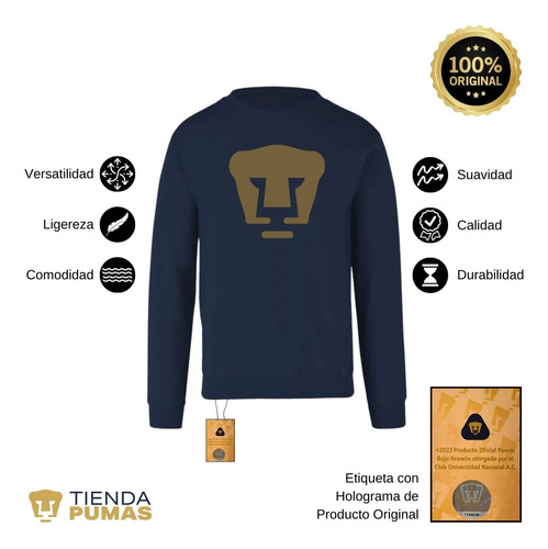 Sudadera Pumas Unam Hombre Deportiva Logo Dorado