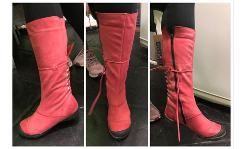 Botas De Cuero Lola Roca Original Talle 36 Rojo Coral Nuevas