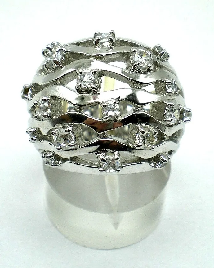 Anillo Pagoda De Plata 925 Y Zafiros Blancos