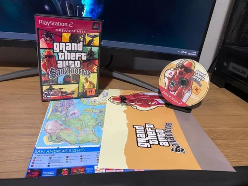 Jogo GTA San Andreas Original PS2 Raro Playstation 2 Manual e Mapa Poster