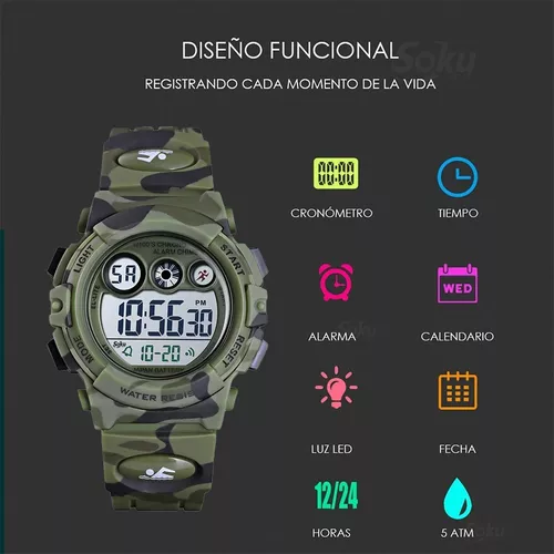 Reloj Infantil Led Niño Alarma Cronometro Militar Camuflaje