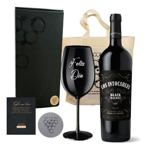 Box Regalo Intocables Malbec + 1 Copa Negra Grabada