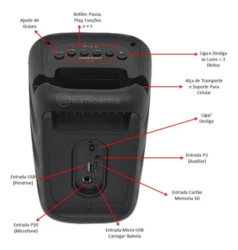 Caixa De Som 10w Bluetooth Rgb Rádio Bluetooth Entrada