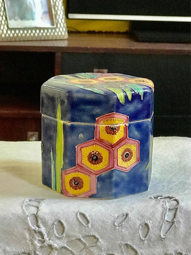 Antiguo Pote Caja De Cerámica Art Decó
