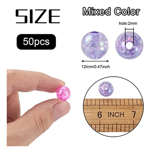 50pcs 12mm Crackle Bubblegum Beads Ab Color Transparent...