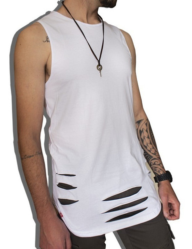 Regata Rasgada Destroyed Camiseta Swag Longline C87