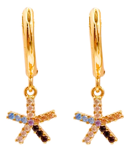 Aros Estrellas Circón Colores, Plata 925, Chapado Oro 18k