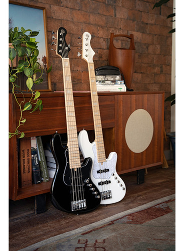 Baixo Ativo 5 Cordas Cort Elrick Njs5 Branco Com Case