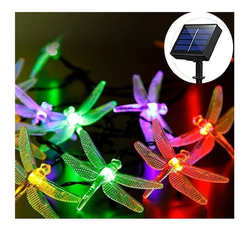 Guirnalda Solar Libélula Hadas 5 Metros 20 Led Multicolor