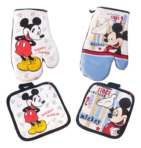 Guante Y Sujetador De Cocina Mickey Mouse Proteccion Calor Color Blanco