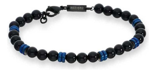 Pulsera Bizzarro Aplicaciones Acero Azul Con Onix Caballero Diámetro 6 Cm