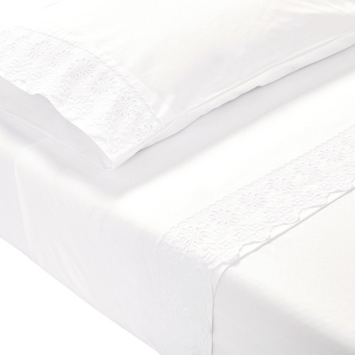 Sábana Broderie Alicante 2p Blanco Diseño De La Tela Liso