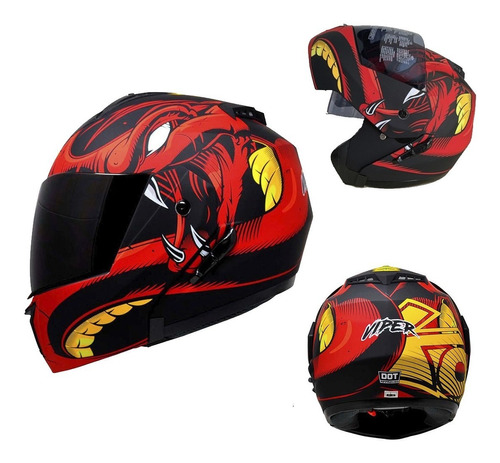 Casco Abatible Para Moto Kov Stealth Viper Rojo