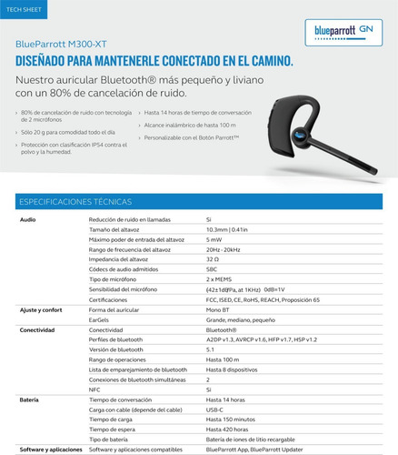 Imagen 4 de 7 de Headset Blueparrot M300-xt Mono Bluetooth (ds)