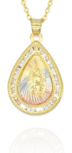 Collar Virgen De Guadalupe Gota. Oro Laminado 14k, Bautizo
