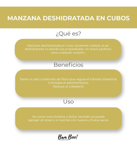 Imagen 2 de 5 de Manzana Deshidratada En Cubos 700 Gr. Bam Boo! Lifestyle
