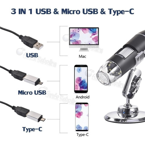 Microscopio Usb 1600x + Adaptadores Micro Usb + Usb Tipo C