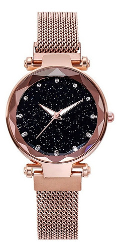 Reloj Milan Reloj Magnético Con Cielo Estrellado A La Moda Color De La Correa Rosa Oro Color Del Bisel Rosa Oro Color Del Fondo Negro