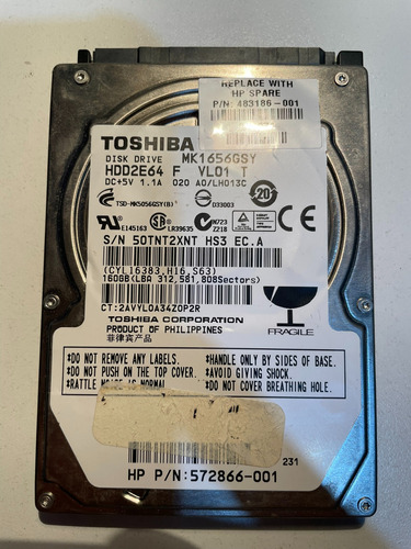 Disco Duro Rigido Toshiba Mk1656gsy 160gb