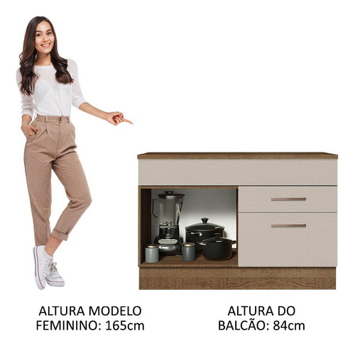 Balcão Pia Cozinha 1 Porta 2 Gav Com Tampo Rcr Agata Madesa Cor Rustic/Crema