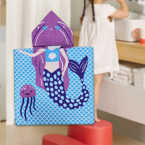 Toalla De Playa Para Niños Con Capucha, Sirena Morada