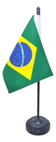 Bandeira Mesa Brasil (10x14cm) Dupla Face C/ Mastro 27,5 Cm