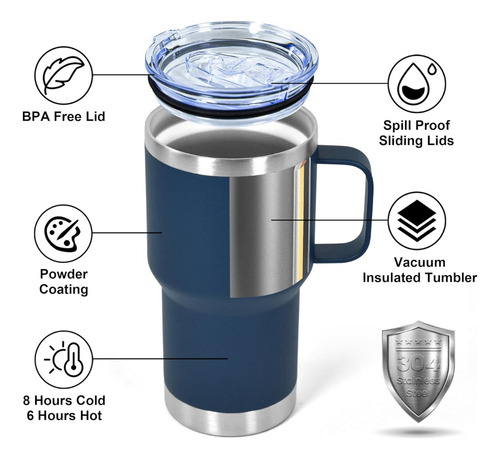 31 Vasos Termicos Con Asa Termo De Acero 20 Oz Mayoreo Multicolor Lisa