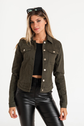 Campera Jean Elastizada Mujer Verde Militar Liviana 