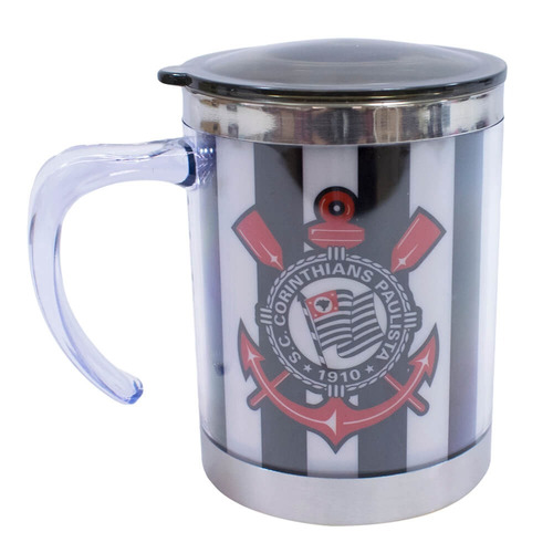 Caneca Térmica Com Tampa Time Corinthians Licenciado 450 Ml Cor Preto