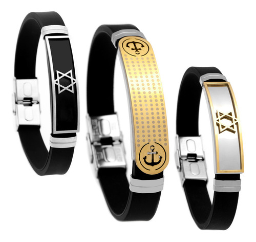 Combo Pulseira Bracelete Aço Inox Masculino Ajustável Kit-38