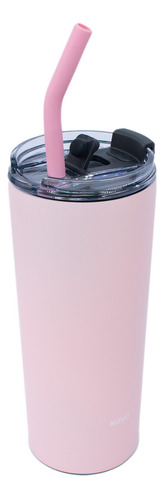 Termo Para Café Doble Pared Con Popote Incluído Nuvó 600 Ml Color Rosa