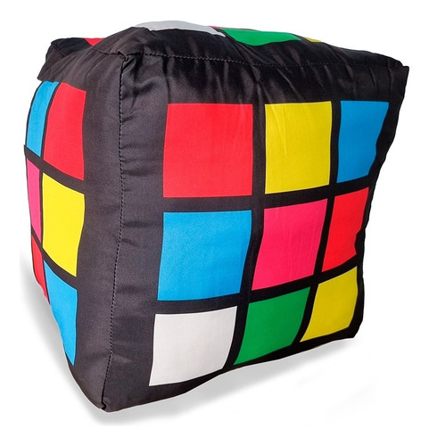 Almofada Cubo Magico Rubik Decoração Geek Jogo Quebra Cabeça Cor Preto Desenho Do Tecido Liso