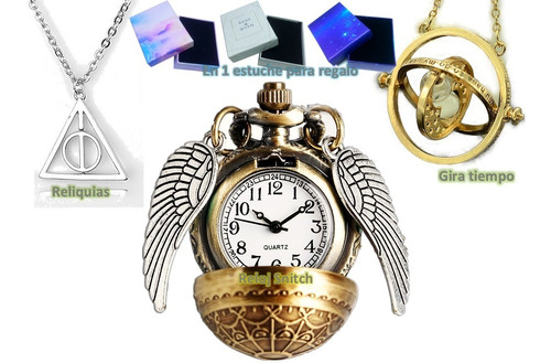 Collar Reloj Snitch Harry Potter + Giratiempo + Reliquias