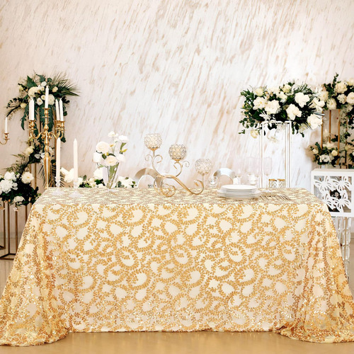 Mantel Rectangular Con Purpurina Dorada De 90 X 156 Pulgadas