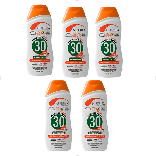Kit 5 Protetor Filtro Solar Fps30 120ml Repelente Nutriex