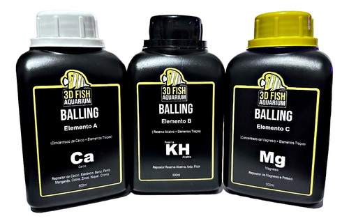 Kit Balling Ca Kh Mg Com Traços 3d Fish 500ml