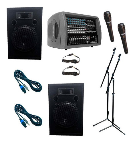 Combo Sonido Consola Potenciada Sunset Jcb808c + Cajas Y Acc