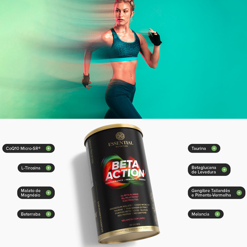 Pre Treino Beta Action Essential Nutriton 630g - Sem Cafeina