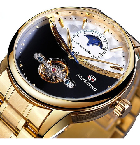 Reloj Automático Para Hombre Moonphase Golden Dial