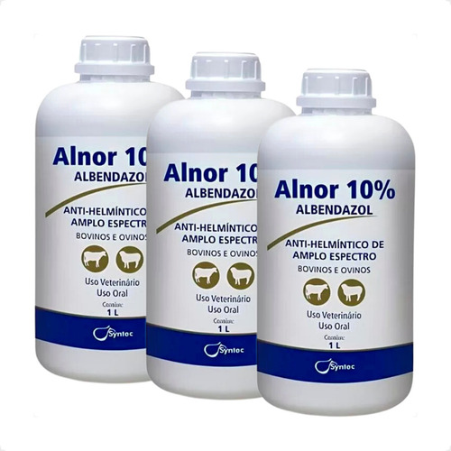3 Alnor 10% Syntec Vermífugo Bovinos E Ovinos - 1 Litro